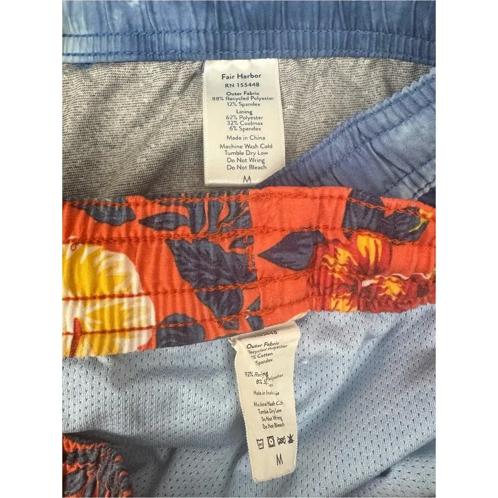 Fair Harbor Boys' Orange Floral, Blue Tie-Dye & Teal Wave Swim Trunks Set